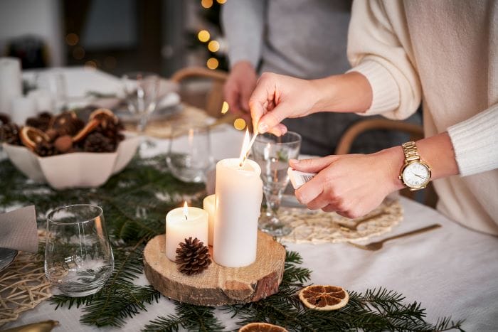 Centre de table de noël rondin de bois