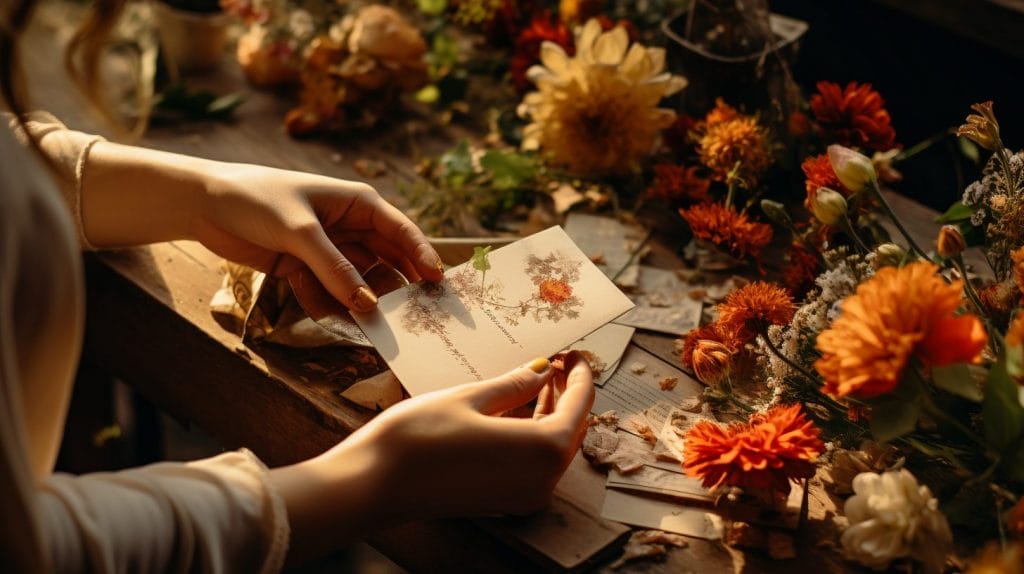 Carte de vœux au milieu de fleurs séchées